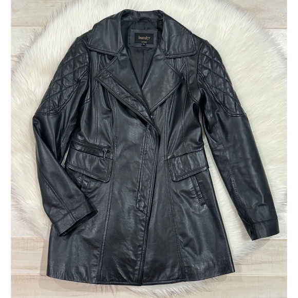 Laundry By Shelli Segal Black Zip Front Leather Trench Coat Jacket Size M - Picture 7 of 11